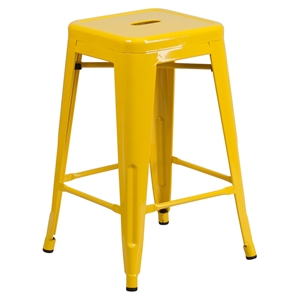 24" Metal Stool - Counter Height, Backless, Yellow 