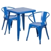 3 Pieces 23.75" Square Metal Bar Set - Arm Chairs, Blue - FLSH-CH-31330-2-70-BL-GG
