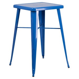23.75" Square Metal Table - Bar Height, Blue 