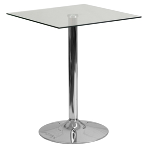 23.75" Square Glass Table - Clear, Chrome, Pedestal Base 