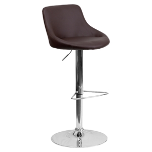 Adjustable Height Barstool - Bucket Seat, Faux Leather, Brown 