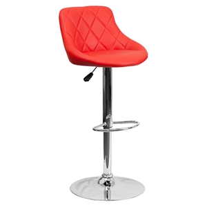 Adjustable Height Barstool - Bucket Seat, Red, Faux Leather 