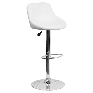 Adjustable Height Barstool - Bucket Seat, White, Faux Leather 