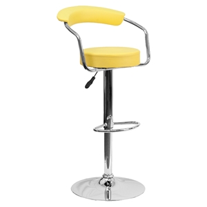 Adjustable Height Barstool - Armrests, Yellow, Faux Leather 