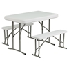 Plastic Folding Table and 2 Benches - White - FLSH-DAD-YCZ-103-GG