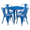 5 Pieces Square Metal Table Set - Stack Chairs, Blue - FLSH-ET-CT002-4-30-BL-GG