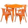 5 Pieces Square Metal Table Set - Arm Chairs, Orange - FLSH-ET-CT002-4-70-OR-GG