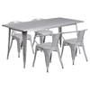 5 Pieces Rectangular Metal Table Set - Arm Chairs, Silver - FLSH-ET-CT005-4-70-SIL-GG