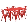 7 Pieces Rectangular Metal Table Set - Stack Chairs, Red - FLSH-ET-CT005-6-30-RED-GG
