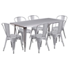 7 Pieces Rectangular Metal Table Set - Stack Chairs, Silver - FLSH-ET-CT005-6-30-SIL-GG
