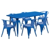 7 Pieces Rectangular Metal Table Set - Arm Chairs, Blue - FLSH-ET-CT005-6-70-BL-GG
