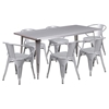 7 Pieces Rectangular Metal Table Set - Arm Chairs, Silver - FLSH-ET-CT005-6-70-SIL-GG