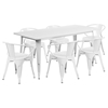 7 Pieces Rectangular Metal Table Set - Arm Chairs, White - FLSH-ET-CT005-6-70-WH-GG