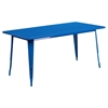 7 Pieces Rectangular Metal Table Set - Arm Chairs, Blue - FLSH-ET-CT005-6-70-BL-GG