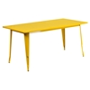 7 Pieces Rectangular Metal Table Set - Arm Chairs, Yellow - FLSH-ET-CT005-6-70-YL-GG