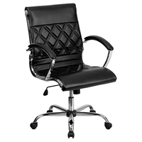 Leather Executive Swivel Office Chair - Mid Back Designer, Armrests, Black