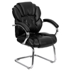 Leather Transitional Chair - Padded Arms, Sled Base, Black - FLSH-GO-908V-BK-SIDE-GG
