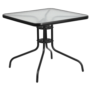 31.5" Square Bistro Table - Black, Tempered Glass Top 