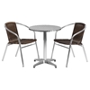 3 Pieces 23.5" Round Dining Set - Aluminum, Dark Brown, Rattan Chairs - FLSH-TLH-ALUM-24RD-020CHR2-GG
