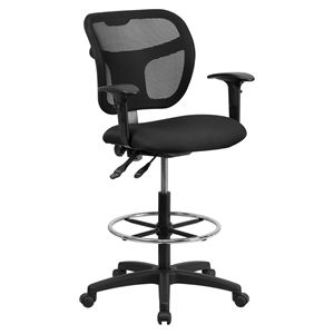 Mid Back Mesh Drafting Chair - Height Adjustable Arms, Black 