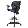 Mid Back Mesh Drafting Chair - Height Adjustable Arms, Navy - FLSH-WL-A7671SYG-NVY-AD-GG