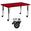 Mobile 24" x 48" Preschool Activity Table - Red Thermal Fused Top, Adjustable Legs - FLSH-XU-A2448-REC-RED-T-P-CAS-GG