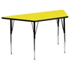 24" x 48" Trapezoid Activity Table - Yellow Top, Adjustable Legs - FLSH-XU-A2448-TRAP-YEL-H-A-GG