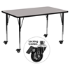 Mobile 24" x 60" Activity Table - Gray Top, Adjustable Legs - FLSH-XU-A2460-REC-GY-H-A-CAS-GG