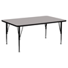 24" x 60" Preschool Activity Table - Gray Top, Adjustable Legs - FLSH-XU-A2460-REC-GY-H-P-GG