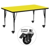 Mobile 24" x 60" Preschool Activity Table - Yellow Top, Adjustable Legs - FLSH-XU-A2460-REC-YEL-H-P-CAS-GG