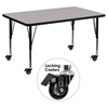 Mobile 30" x 48" Preschool Activity Table - Gray Top, Adjustable Legs - FLSH-XU-A3048-REC-GY-H-P-CAS-GG