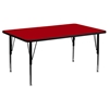 30" x 60" Preschool Activity Table - Adjustable Legs, Red Thermal Fused Top - FLSH-XU-A3060-REC-RED-T-P-GG