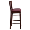 Darby Series Wooden Restaurant Barstool - Burgundy Seat, Walnut, Slat Back - FLSH-XU-DG-W0108BBAR-WAL-BURV-GG