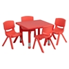 5 Pieces 24" Square Activity Table Set - Adjustable, Red - FLSH-YU-YCX-0023-2-SQR-TBL-RED-E-GG
