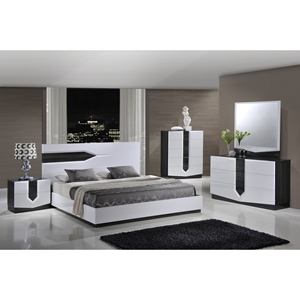 Hudson Bedroom Set, High Gloss Zebra Gray and White 