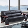 Valerie Bonded Leather Sofa Set in Black with Mahogany Legs