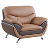 Chair  - Light Brown and Dark Brown Leather, Chrome Legs - GLO-U2106-RV-CH