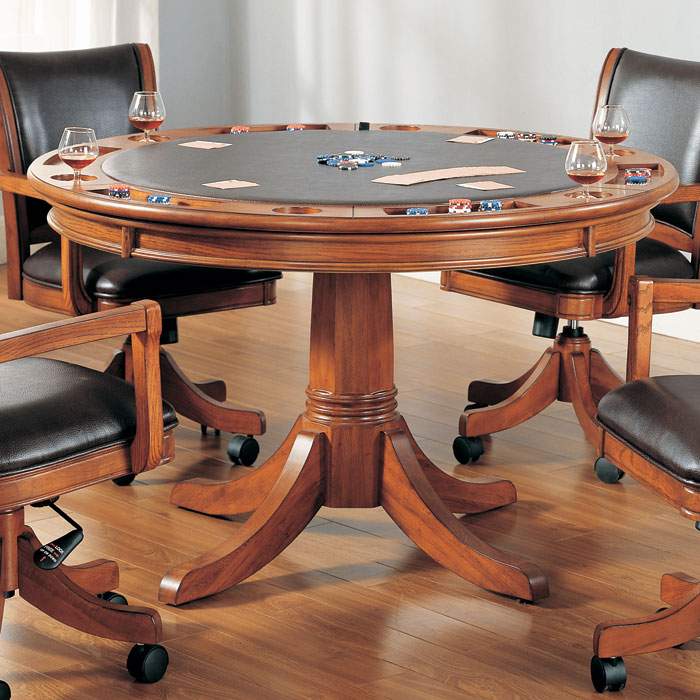 Parkview Round Game/Dining Table in Medium Brown Oak | DCG Stores