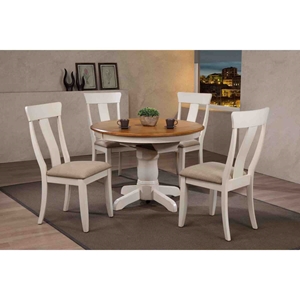 5 Pieces Round Dining Set - Panel Back, Padded Seat, Caramel and Biscotti 