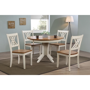 5 Pieces Contemporary Dining Set - Double X-Back, Wood Seat, Caramel and Biscotti 