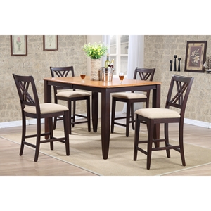 5-Piece Counter Dining Set - Double X-Back, Whiskey and Mocha 