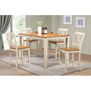 5-Piece Double X-Back Counter Dining Set - Wood Seat, Caramel and Biscotti 
