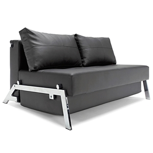Cubed Deluxe Full Size Sleeper Sofa - Chrome Steel Legs, Black 