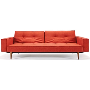 Splitback Deluxe Track Arm Sofa - Convertible, Wood Legs, Orange 