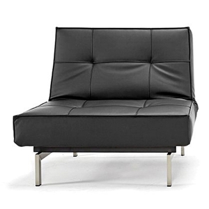 Splitback Deluxe Convertible Chair - Steel Legs, Black Leather Look 