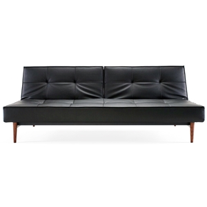Splitback Deluxe Sofa Bed - Walnut Wood, Black Leather Look 