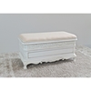 Antique White Wood Bench - Cushioned, Storage Compartment - INTC-3957-AW