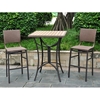 Barcelona Patio Bar Set - Square Table, Antique Brown Wicker - INTC-4215-S-3-ABN