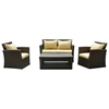 St. Lucia Outdoor Patio Set - Mocha Wicker, Touch of Gold Cushions - INTC-BD-1382-B-05
