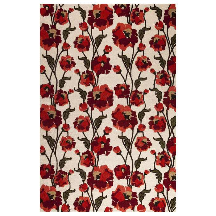 Gillian Hand Tufted Wool Rug in Off-White and Red 